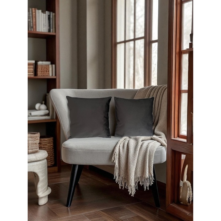 Комплект от 2 декоративни калъфки за възглавници, Четири сезона, кадифе, петролено сиво, 45x45см