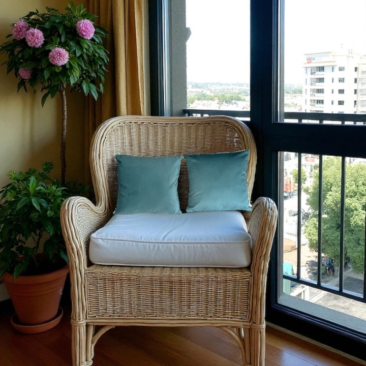 Комплект 2 декоративни калъфки за възглавници, Четири сезона, кадифе, тюркоаз, 45x45см