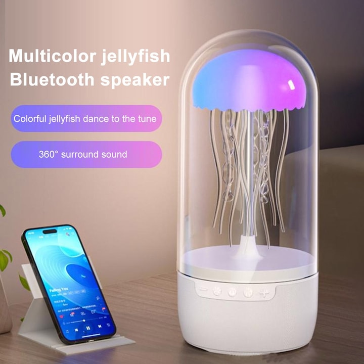 Speaker Jellyfish lampa led cu wireless bluetooth lumina ambient relaxanta boxa portabila bluetooth lumina lampa copii noapte reincarcabila lampa de veghe portabila boxa inteligenta iluminata ambiental RGB 3D wireless Bluetooth, multicolor, design elegant