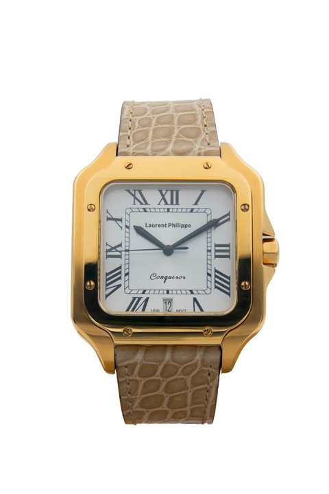 Ceas pentru bărbați, Laurent Philippe, Conqueror The Golden Empress, 38mm x 27.5mm, aur, curea din piele de crocodil