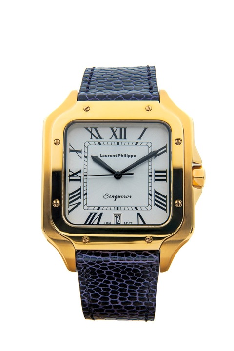 Ceas pentru bărbați Laurent Philippe Conqueror The Golden Empress, aur, 38mm x 27.5mm, cu curea din piele de strut violet