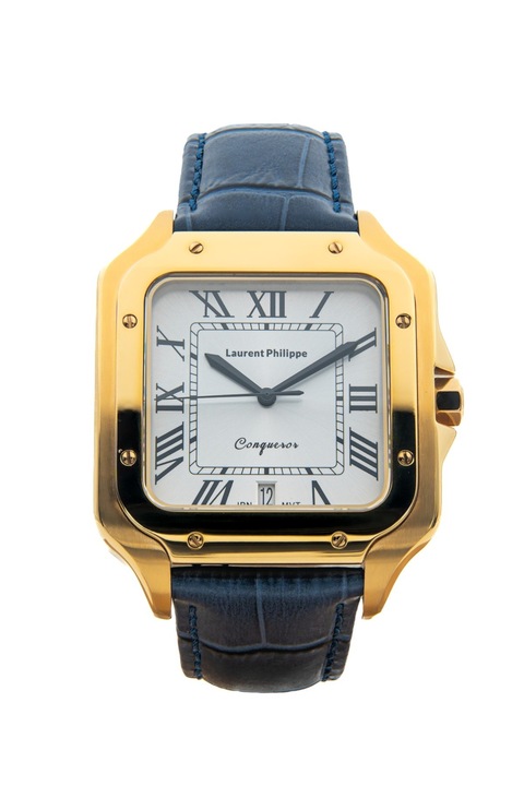 Férfi karóra, Laurent Philippe, Conqueror The Golden Empress, arany, 38mm x 27.5mm, Bleu Sauvage bőrszíj