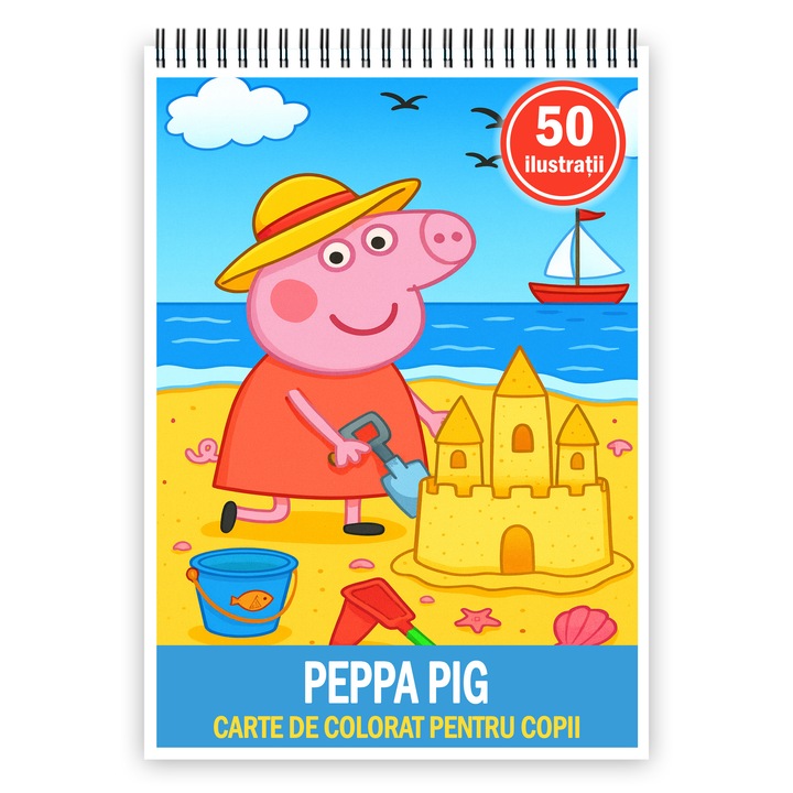 Carte de colorat pentru copii, 50 de ilustratii Peppa Pig, 106 pagini, Format: A5, Editura Cadouri Legendare