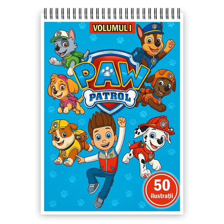 Carte de colorat pentru copii, 50 ilustratii Paw Patrol, Format A4, 106 pagini, Editura: Cadouri Legendare