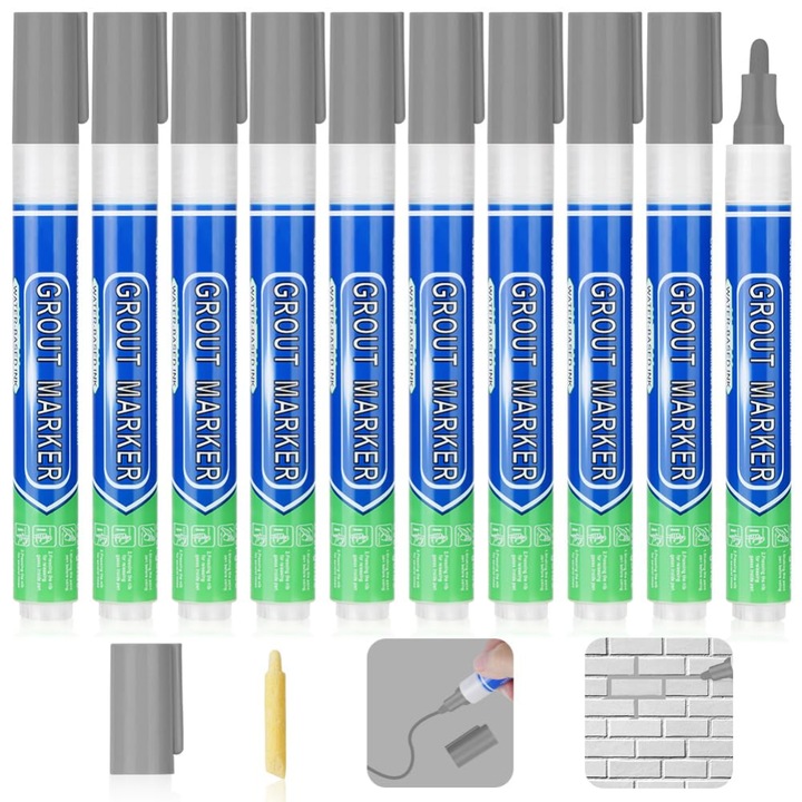 Set 10 Markere Corectoare pentru Rosturi, TrioStore, Gri, 15ml