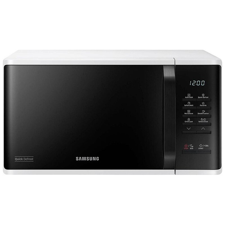 Cuptor cu microunde Samsung 800 W, capacitate 23 l, Argintiu/Negru, Panou digital, Material interior ceramic, 6 trepte putere