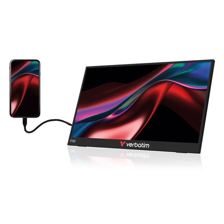 Monitor portabil Verbatim 15.6" LightFHD 1920x1080, IPS, USB-C, mini HDMI, carcasa plastic