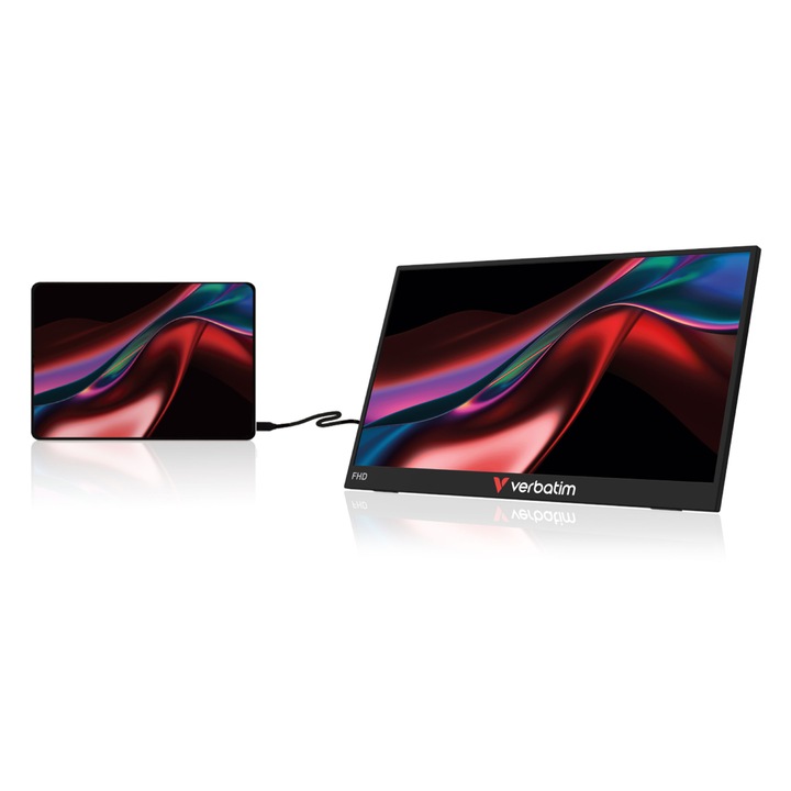 Monitor portabil Verbatim 15.6" LightFHD 1920x1080, IPS, USB-C, mini HDMI, carcasa plastic