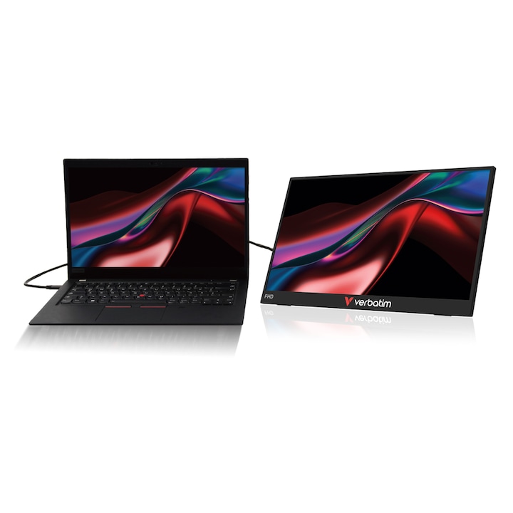 Monitor portabil Verbatim 15.6" LightFHD 1920x1080, IPS, USB-C, mini HDMI, carcasa plastic