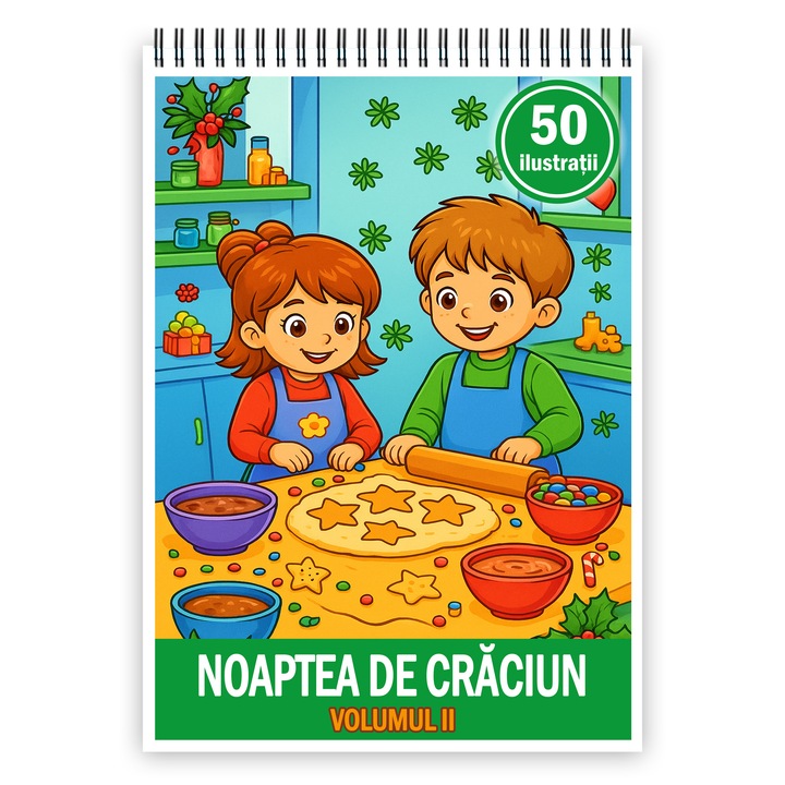 Carte de colorat pentru copii, 50 de ilustratii Noaptea de Craciun - Volumul Ii, 106 pagini, Format: A4, Editura Cadouri Legendare