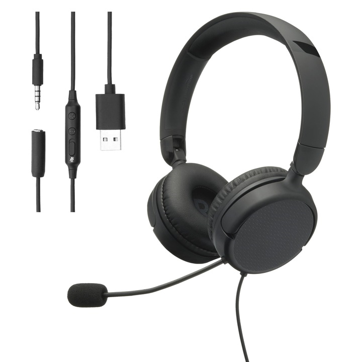 Casti cu fir Amazon Basics, pliabile, negre, marime universala