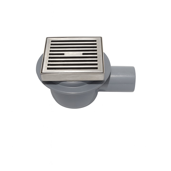 Sifon pardoseala din Otel inoxidabil 304-Gratar de scurgere, sistem anti-miros, etansare cu oring de cauciuc 10 x 10 cm