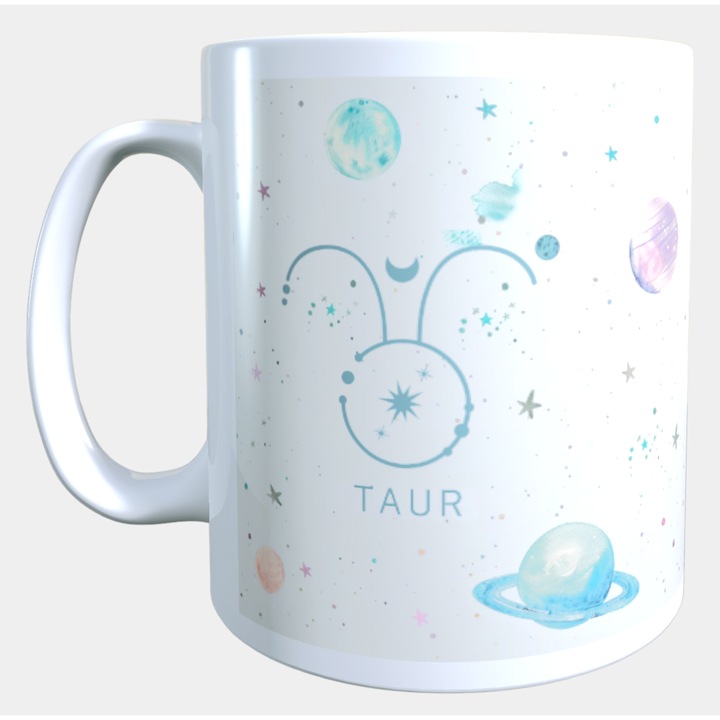 Cana ceramica personalizata „Taur – Straluceste ca stelele” – 330 ml, alba