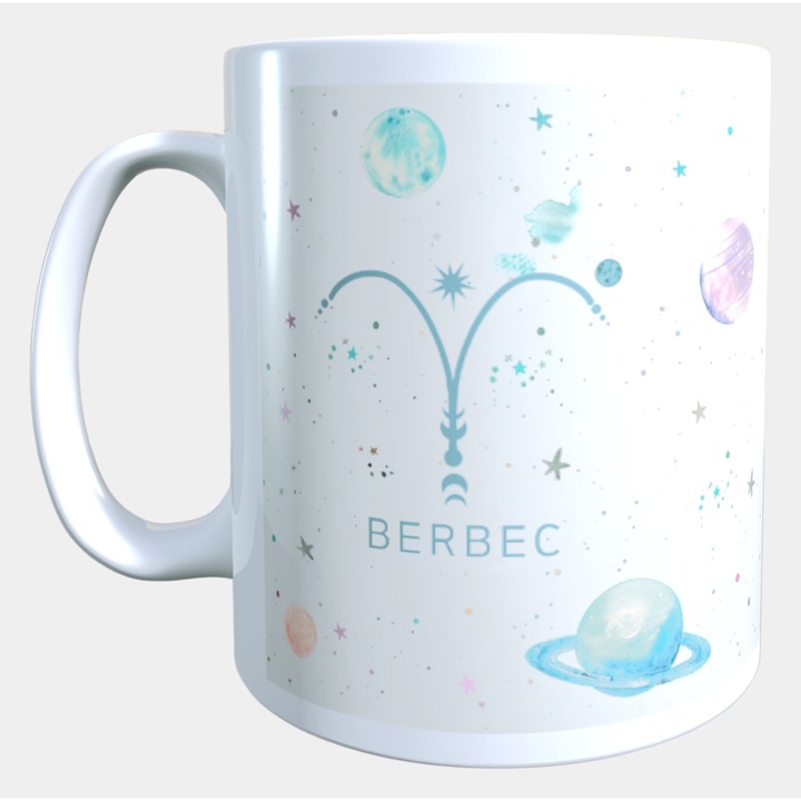 Cana ceramica personalizata „Berbec – Straluceste ca stelele” – 330 ml, alba