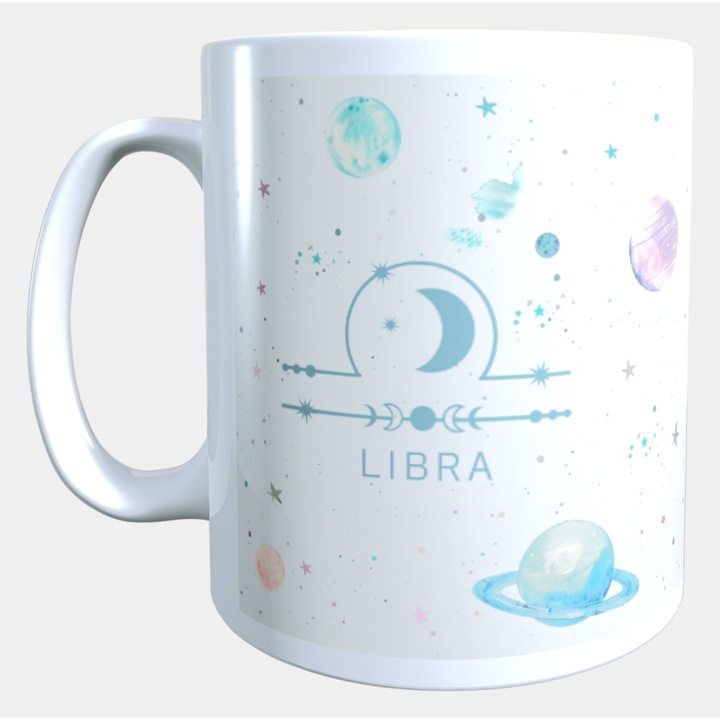Cana ceramica personalizata „Libra – Shine as bright as the stars” – 330 ml, alba