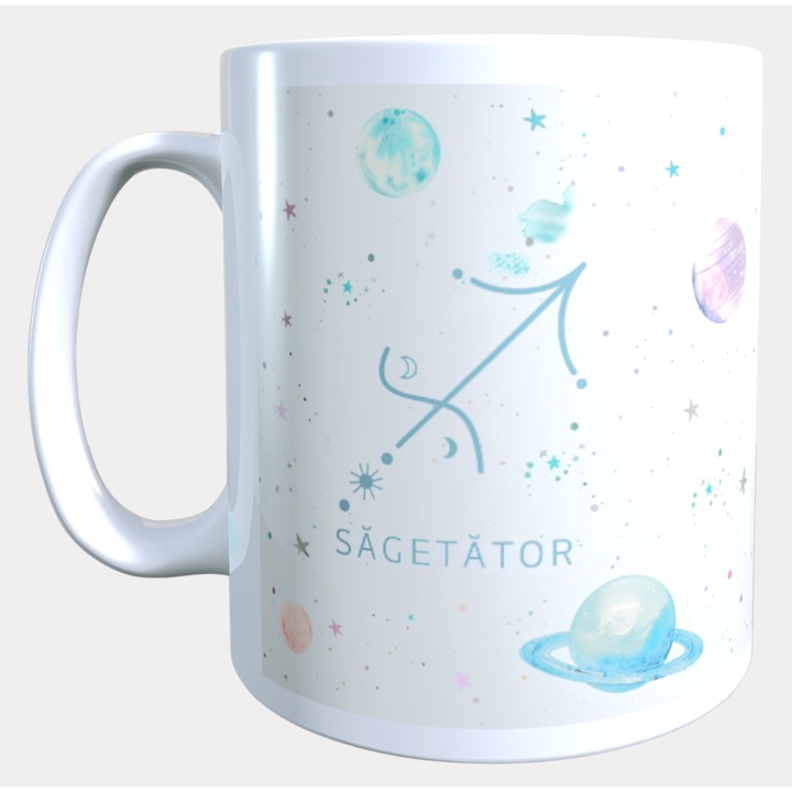 Cana ceramica personalizata „Sagetator – Straluceste ca stelele” – 330 ml, alba