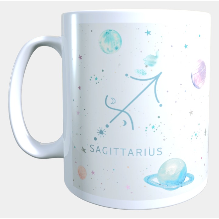 Cana ceramica personalizata „Sagittarius – Shine as bright as the stars” – 330 ml, alba