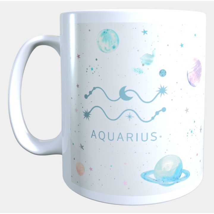 Cana ceramica personalizata „Aquarius – Shine as bright as the stars” – 330 ml, alba