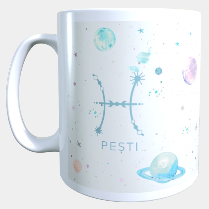Cana ceramica personalizata „Pesti – Straluceste ca stelele” – 330 ml, alba