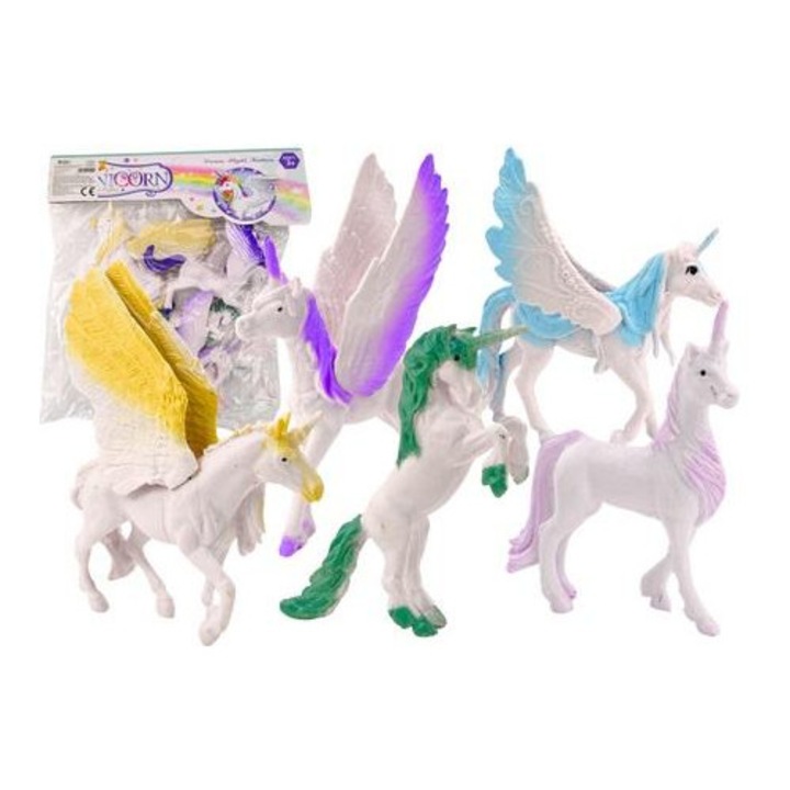 Set figurine unicorni Pegaz, LEANToys, 6 elemente, bicolor, 30x25x3cm