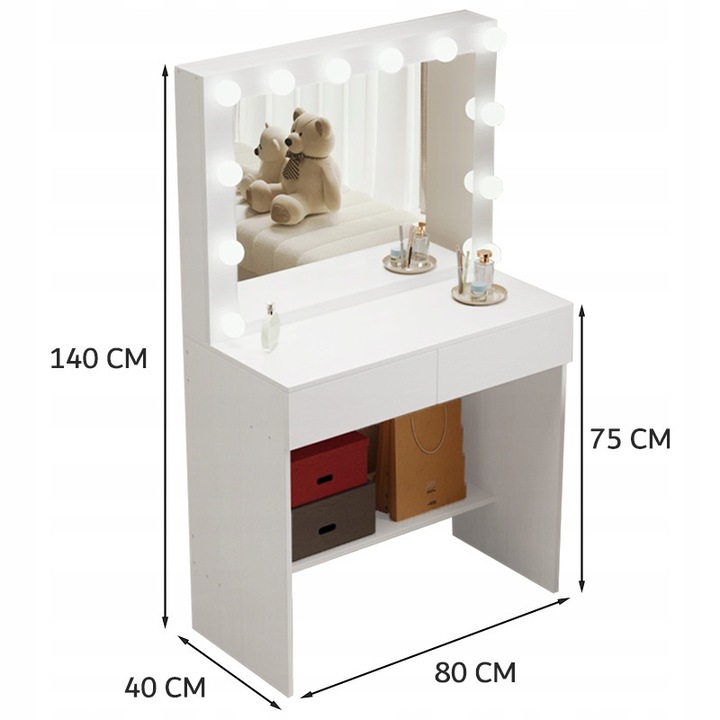 GLAMOUR LOFT Sminkasztal LED tükörrel, modern kivitelben 80x40x140 cm MUVU