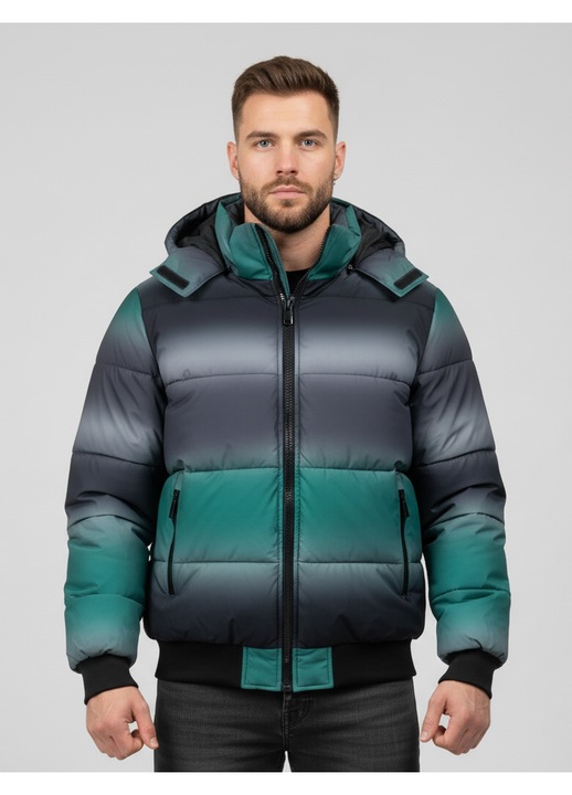 Geaca Barbati de Iarna Puffer cu Gluga detasabila in Degrade 8106 12276, Negru