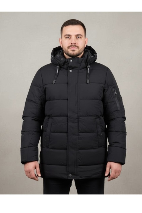 Férfi steppelt télikabát, meleg, levehető kapucnival, 7187 fekete 12286, Fekete