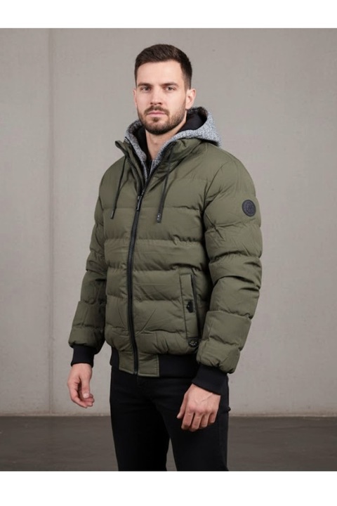 Férfi Téli Dzseki, Fekete, Levehető Kapucnival 7184 khaki 12301, Fekete