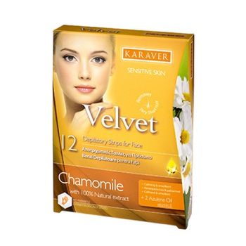 Velvet Face benzi depilatoare fata CHAMOMIL 12 buc+2 servetele Velvet Face benzi depilatoare fata CHAMOMIL 12 buc+2 servetele