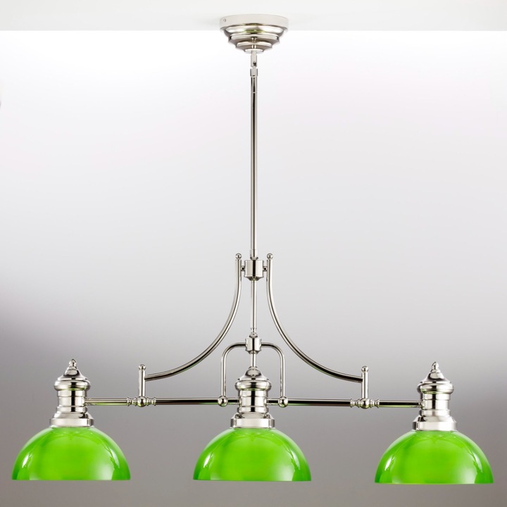 Lampă suspendată JUPITER, seria PLATINO, Nichel lucios, Verde, Alb, 3xE27/15W