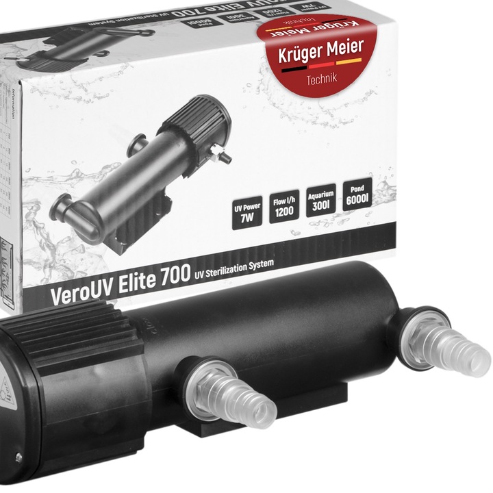 Стерилизатор UV Kruger Meier VeroUV Elite 7W, 25x8x12cm, за аквариуми до 300л и езера до 6000л