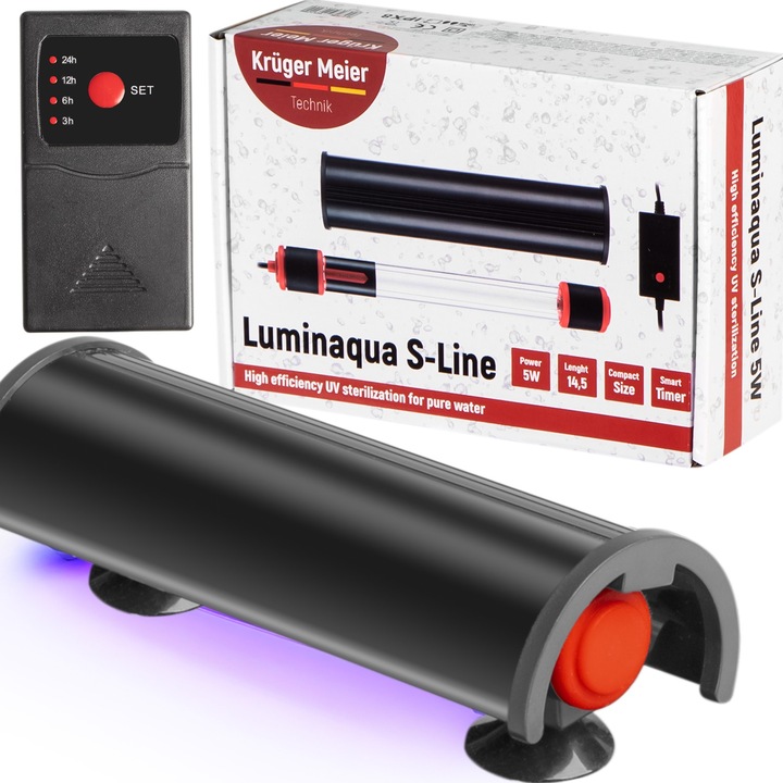 UV стерилизатор Kruger Meier Luminaqua S-Line 5W с програматор, за аквариуми 20-100 литра, кристално чиста вода, лесен монтаж
