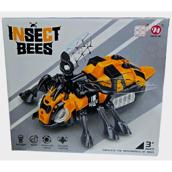 Jucărie interactivă Piccolino Albinuță, mișcă picioarele și dă din aripi, lumini și muzică, pentru băieți, 3 ani