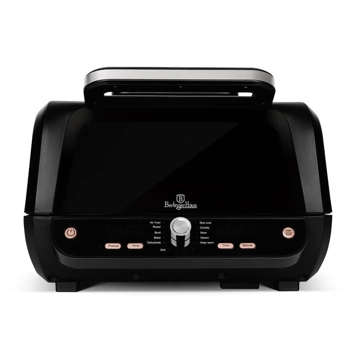 BerlingerHaus - 12 az 1-ben forrólevegős grill átlátszó ablakkal (1750 W) - Black Rose Collection - fekete, rose gold - BH/9668