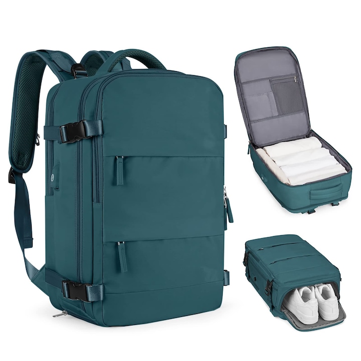 Rucsac multifunctional de calatorie, ORBER, compartiment incaltaminte si umed, port de incarcare USB, Potrivit pentru laptopuri de 15,6 inci, 40x15x42cm, Albastru