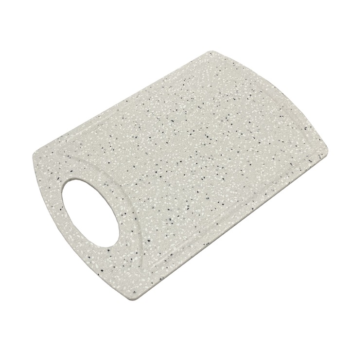 Tocator profesional din minerale naturale, forma ovala cu maner, Bej 30x20x0.6 cm