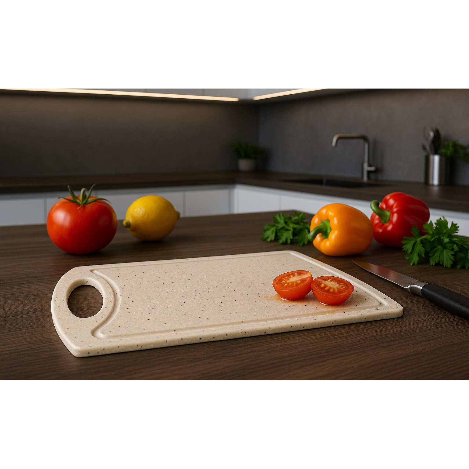 Tocator profesional din minerale naturale, forma ovala cu maner, Bej ...