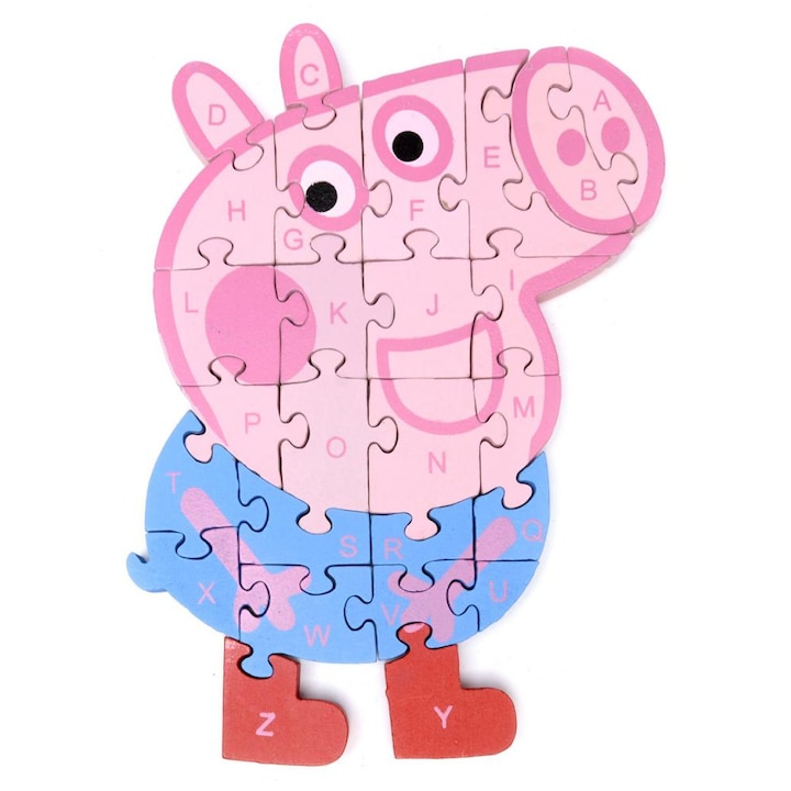 Peppa malac, George kirakó, betűkkel és számokkal, fából, 26 darab, többszínű