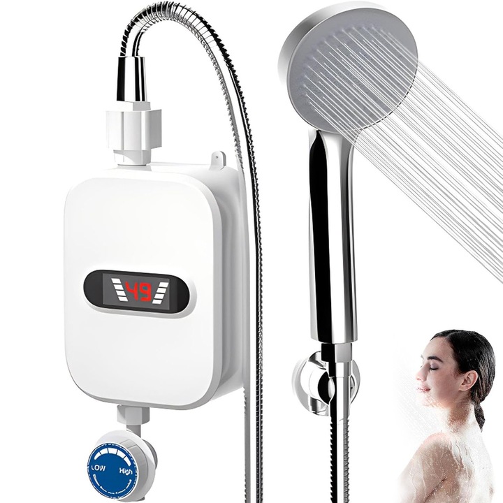 Incalzitor de Apa Instantaneu Piduules, 3500W, 220V, Cu Kit de Dus, 12, 5x6, 5x20cm, Protectie Impotriva Scurgerilor, Etanse, Alb