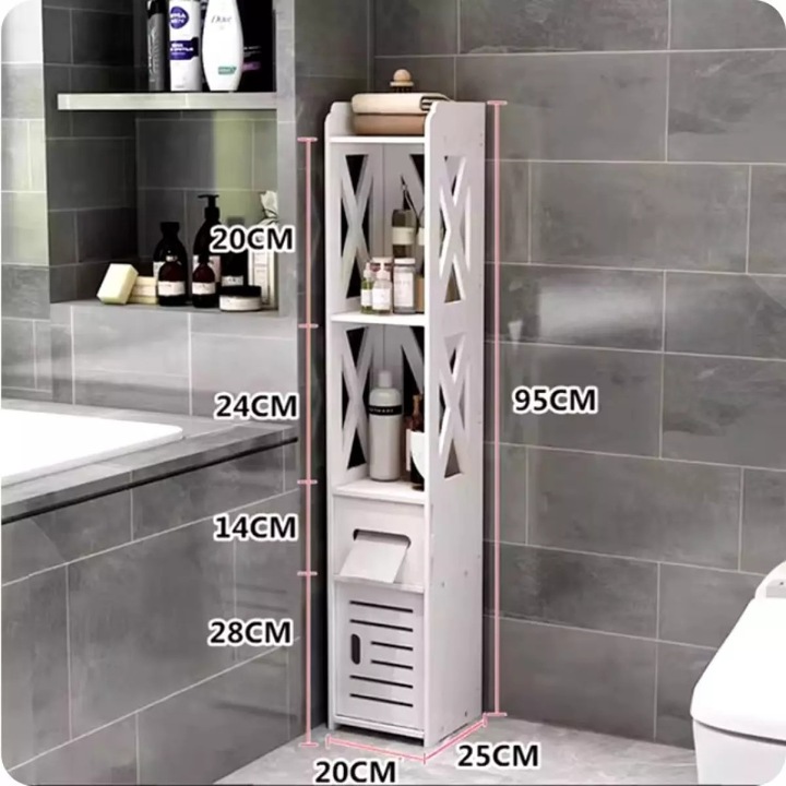 Свободностоящ шкаф за баня 95x25x20 см, водоустойчив пластмасов корпус, антикорозионен, лесен монтаж, компактен и стилен дизайн