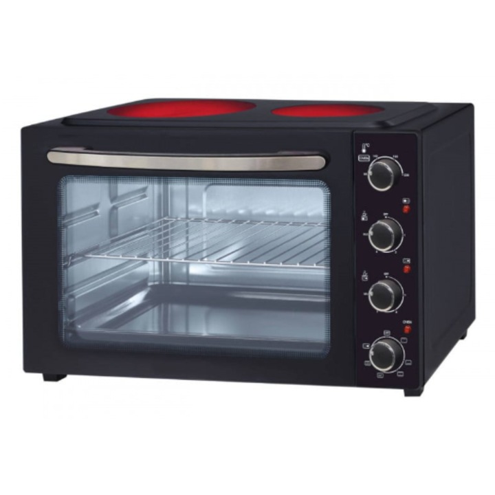 Готварска печка Voltz OV 51441E45, Керамичен плот, 4300 W, 45L, 90-230C, Вентилатор, Осветление, Черен