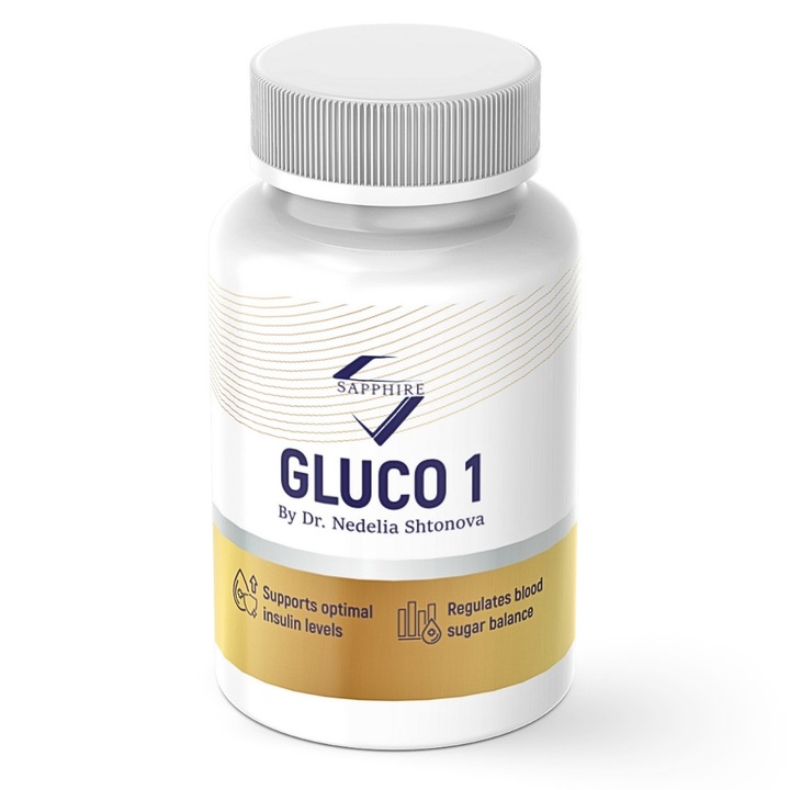 Суплемент за хранене Saphire GLUCO 1, контрол на кръвната захар и апетита, 200mg Берберин, 200mg Хром, 200mg Алфа-липоева киселина, 60 капсули