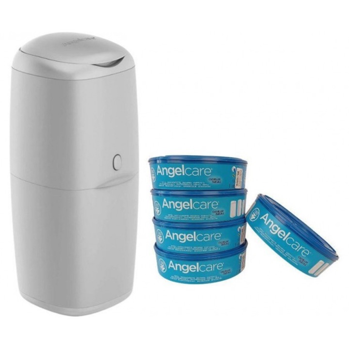 Cos ermetic pentru scutece Angelcare Gri, capacitate pana la 140 scutece, usor de utilizat si curatat, cu 5 rezerve Classic incluse care blocheaza mirosurile, bacteriile si germenii