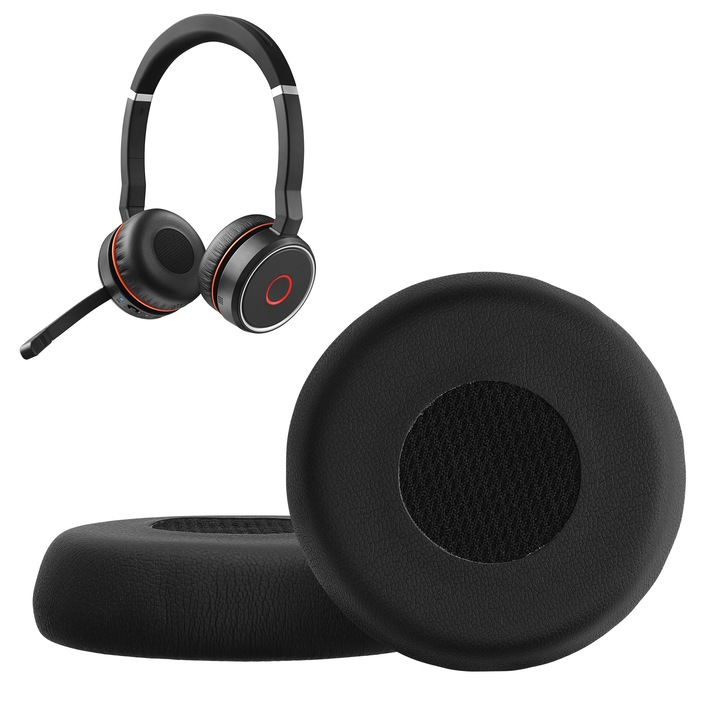 Set 2 Earpads kwmobile pentru Jabra Evolve 75, Piele ecologica, Negru, 59878.01