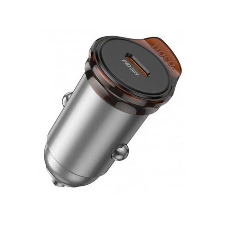 Incarcator Auto Cu Cablu Lightning HOCO NZ16B 45W 3A 2 x USB-C Gri