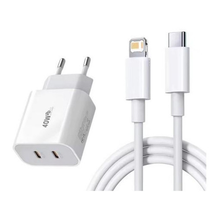 Incarcator rapid Apple, 40W, tip C, pentru iPhone 14, 13, 12, 11 Pro Max Plus, cablu de incarcare PD, accesorii pentru telefon