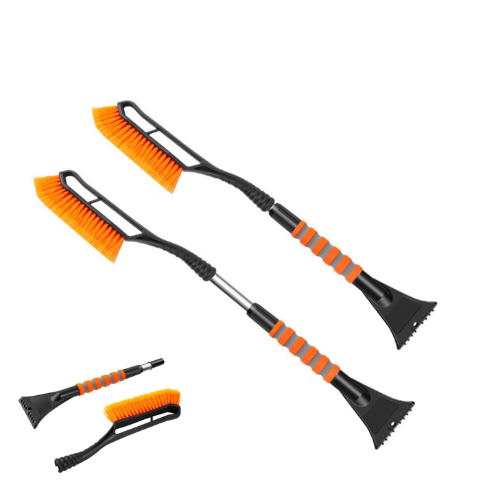 Perie de zapada telescopica pentru Masina si Razuitor de Gheata, VisZone, 2 in 1, Maner extensibil, Racleta pentru Zapada detasabila, 77-95cm, Maner antiderapant, Portocaliu
