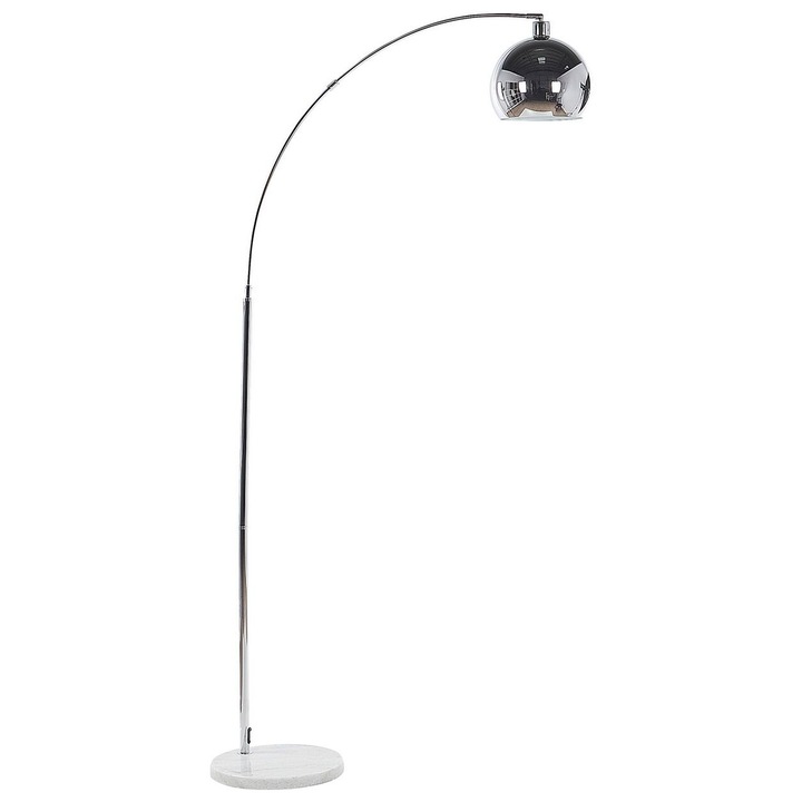 Lampadar Beliani argintiu, metal, baza marmura, abajur reglabil, 210cm