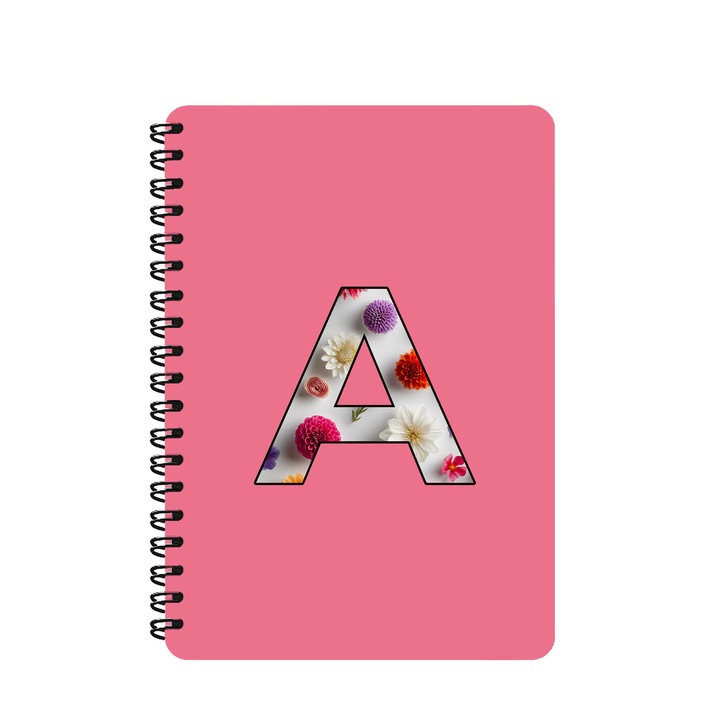 Agenda A5, Litera A, Design Floral, Coperta Mdf, Spira Metalica, 130 Pagini