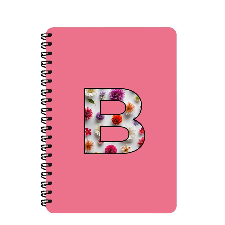 Agenda A5, Litera B, Design Floral, Coperta Mdf, Spira Metalica, 130 Pagini